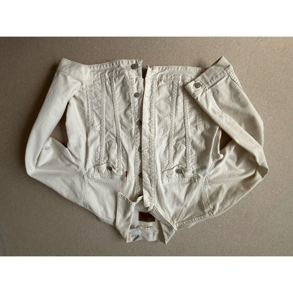 Levis Womens Off White Cream Stretch Denim Trucker Jacket Cream Size M